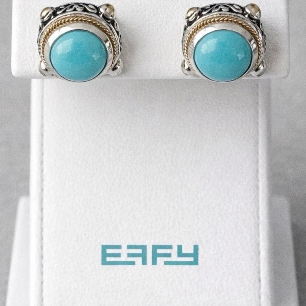 Effy Turquoise 925 Sterling Silver and Gold Rope Stud Earrings